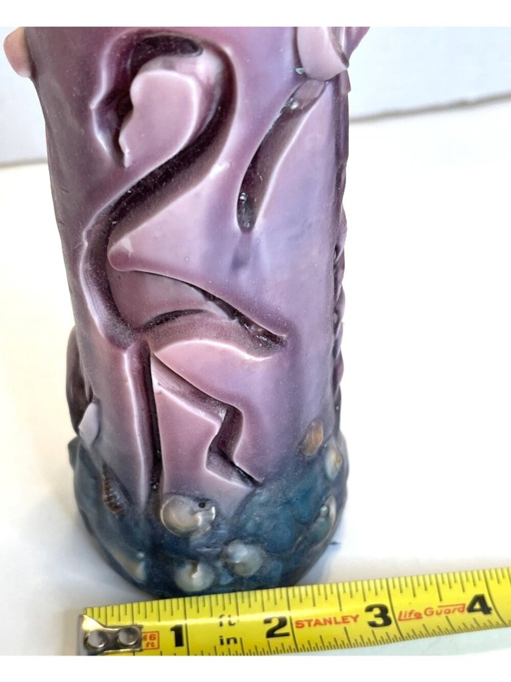 Inlay Pillar Art Candle Glow Through Carved Flamingo Palm Tree Shell Y2k Vintage - Picture 10 of 11